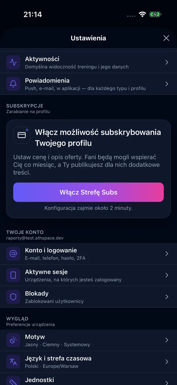 Karta „Włącz Strefę Subs” w ustawieniach