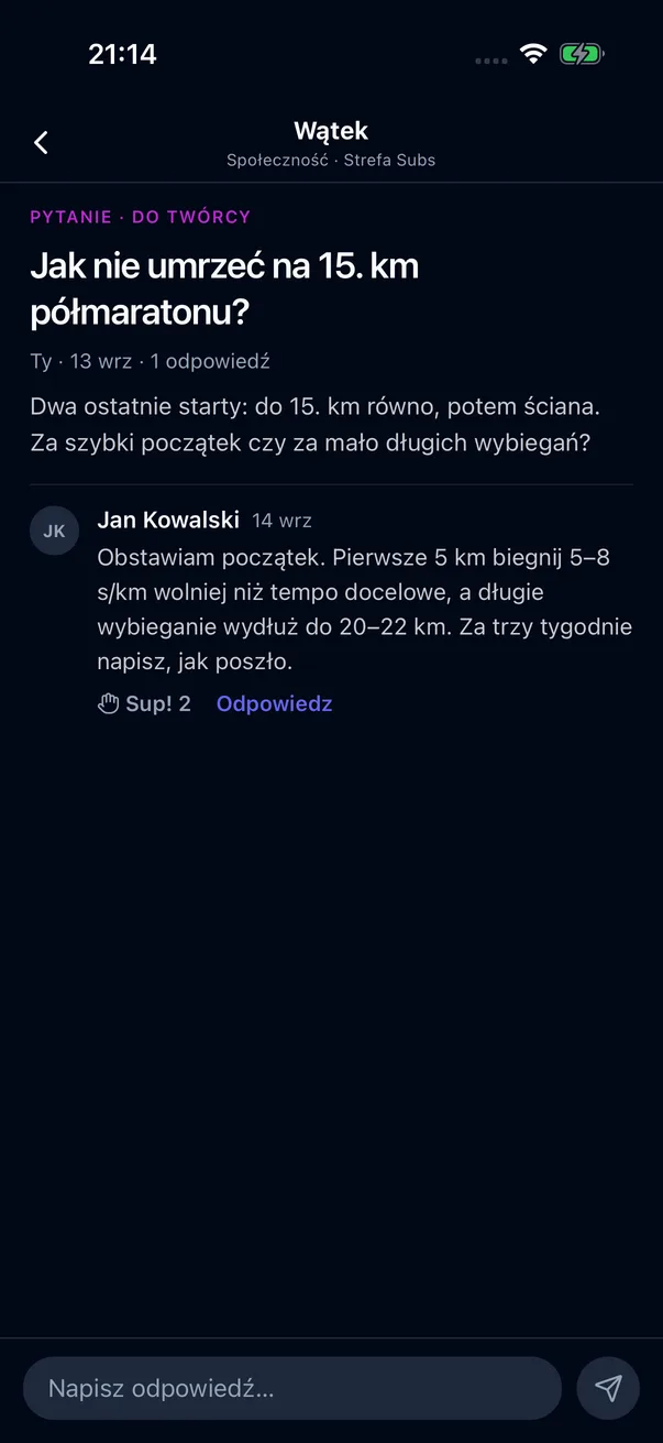 Odpowiedź sportowca na pytanie kibicki w Strefie Subs
