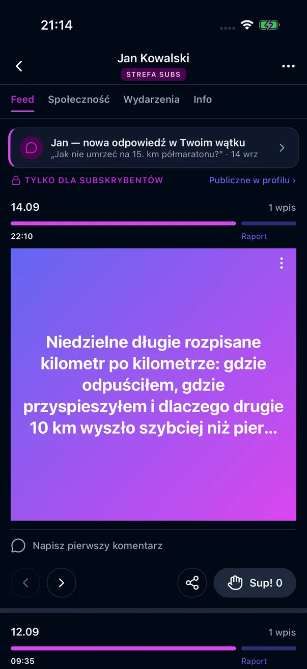 Feed Strefy Subs z perspektywy subskrybentki