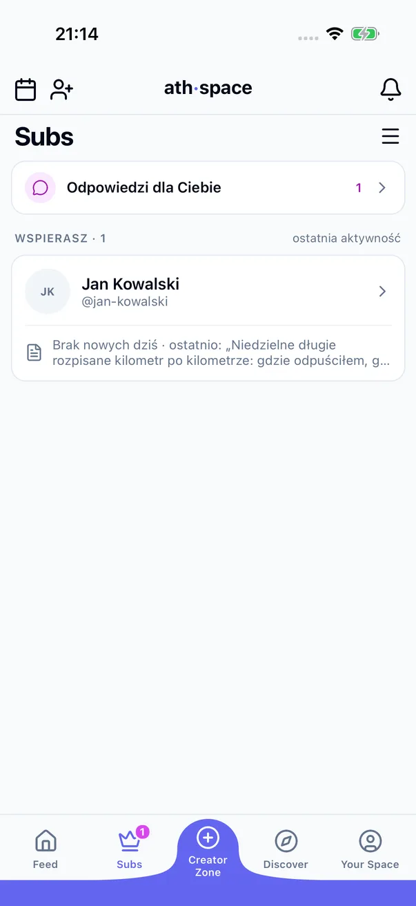 Zakładka Subs: Odpowiedzi dla Ciebie i lista Wspierasz