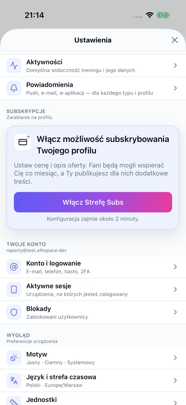 Karta „Włącz Strefę Subs” w ustawieniach