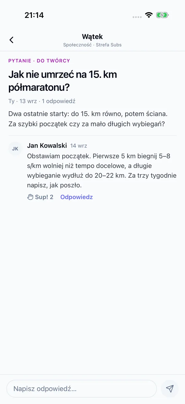 Odpowiedź sportowca na pytanie kibicki w Strefie Subs