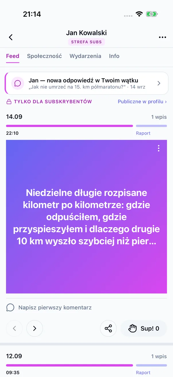 Feed Strefy Subs z perspektywy subskrybentki